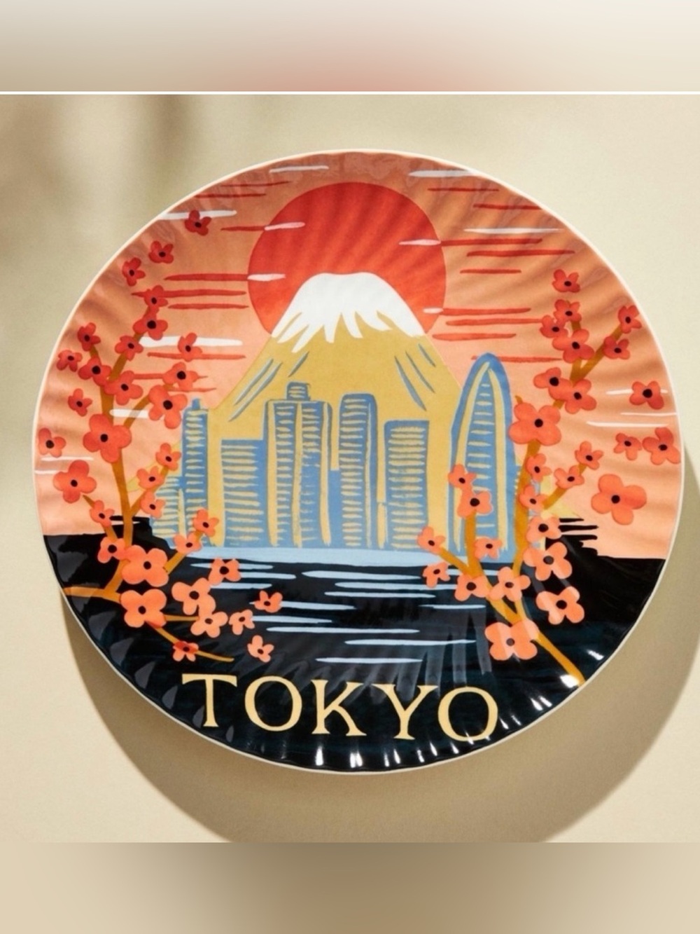 Anthropologie Rifle Paper Tokyo Jet Setter Cherry Blossom Plate 8.25 Collectible